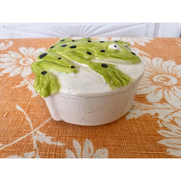 Vintage 1970s Retro Ceramic Frog Trinket Box With Lid - Picture 2 of 11